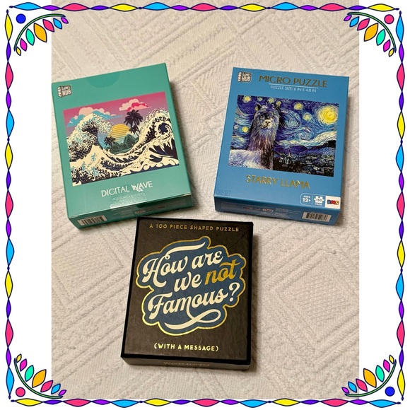 Other - Jigsaw puzzles - new! 3 micro puzzles - 100-150 pieces. Llama. Wave, Famous BOGO